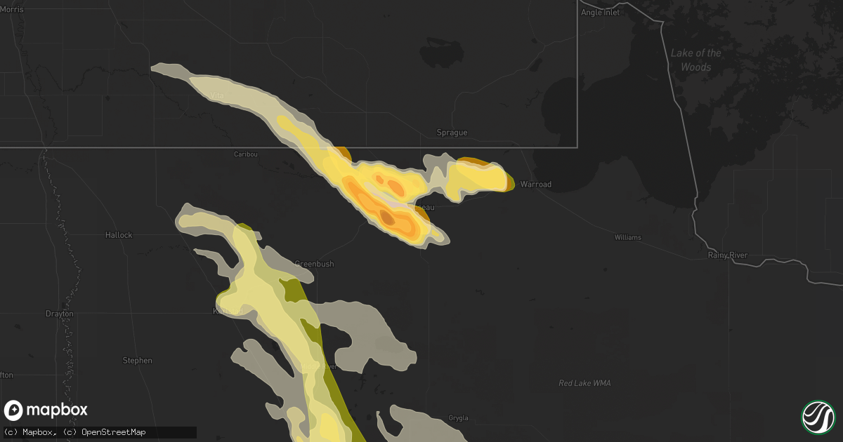 Hail map in Roseau, MN on August 12, 2015
