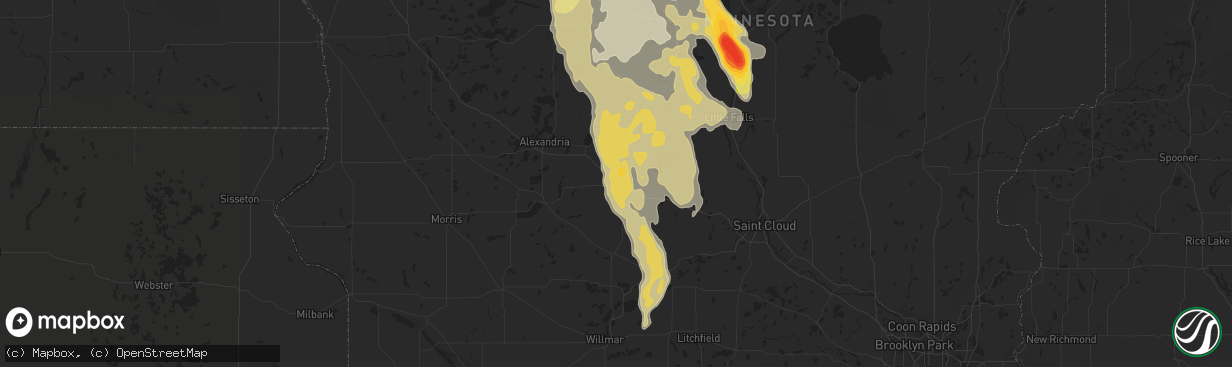 Hail map in Sauk Centre, MN on August 12, 2015