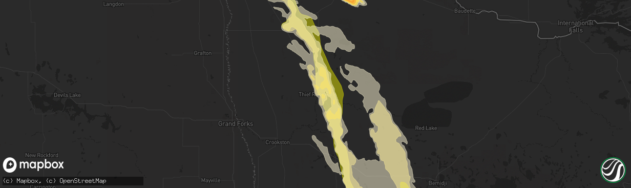 Hail map in Thief River Falls, MN on August 12, 2015