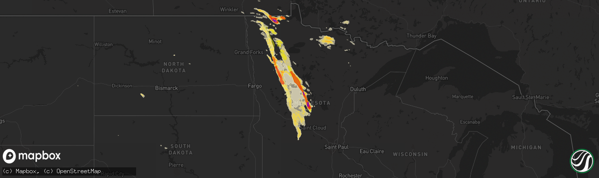 Hail map on August 12, 2015