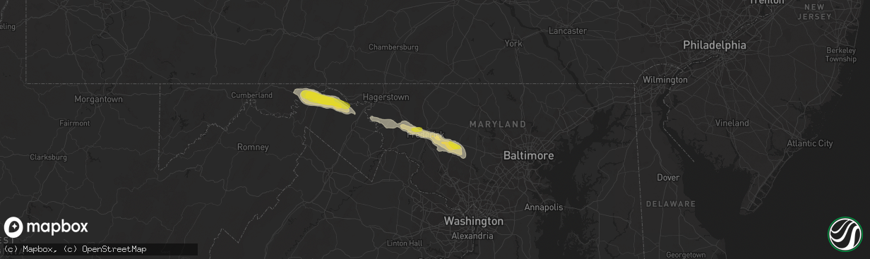 Hail map in Frederick, MD on August 12, 2017