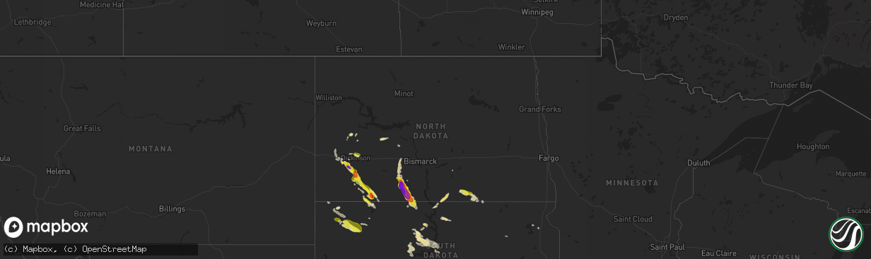 Hail map in North Dakota on August 12, 2017