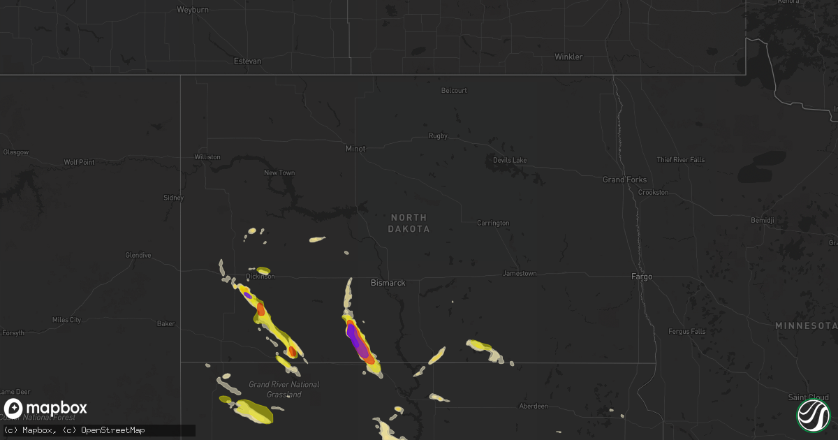 Hail map in North Dakota on August 12, 2017