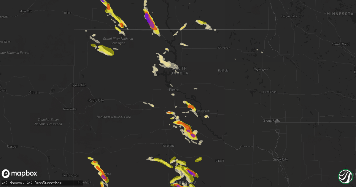 Hail map in South Dakota on August 12, 2017