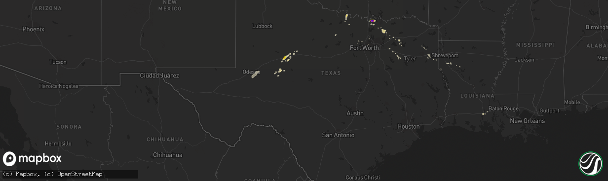 Hail map in Texas on August 12, 2017