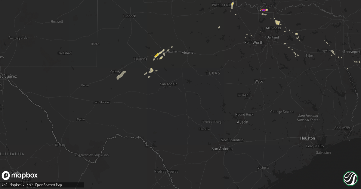 Hail map in Texas on August 12, 2017