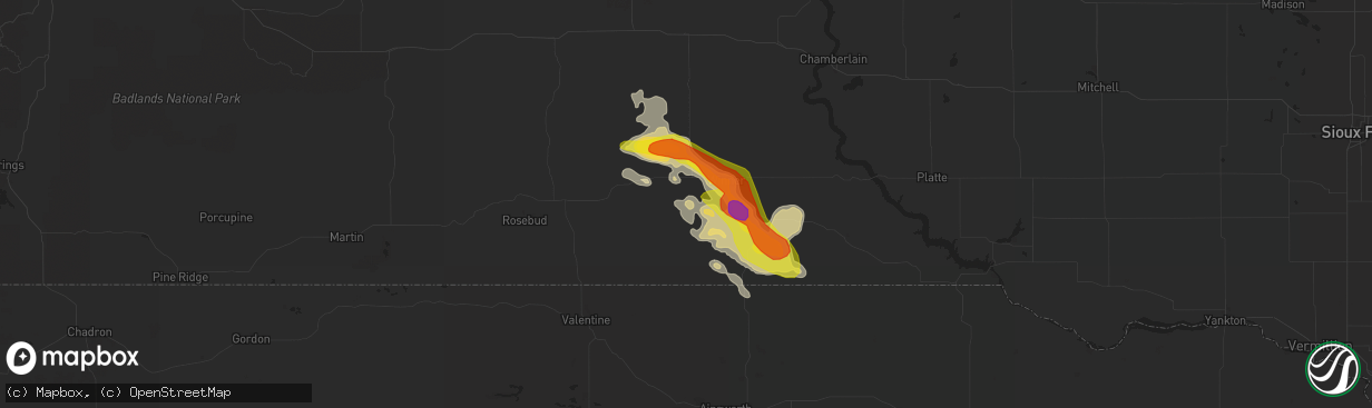 Hail map in Winner, SD on August 12, 2017