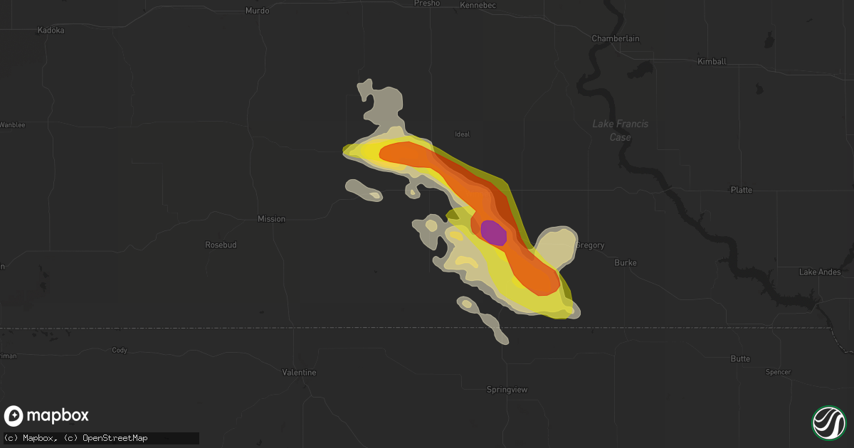 Hail map in Winner, SD on August 12, 2017