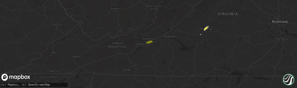 Hail map in Christiansburg, VA on August 12, 2018