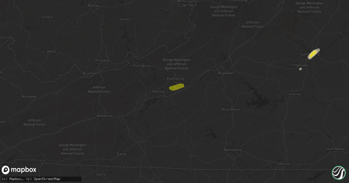Hail map in Christiansburg, VA on August 12, 2018