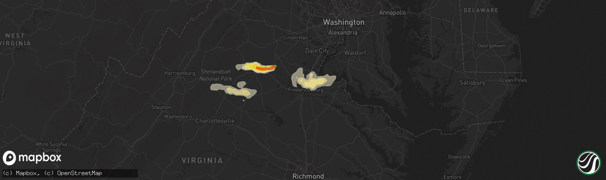 Hail map in Fredericksburg, VA on August 12, 2018