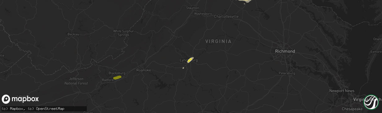 Hail map in Madison Heights, VA on August 12, 2018