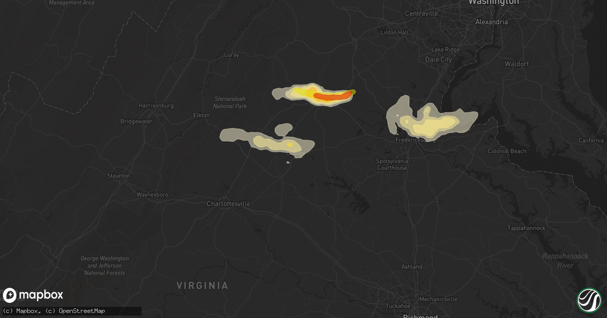Hail map in Orange, VA on August 12, 2018