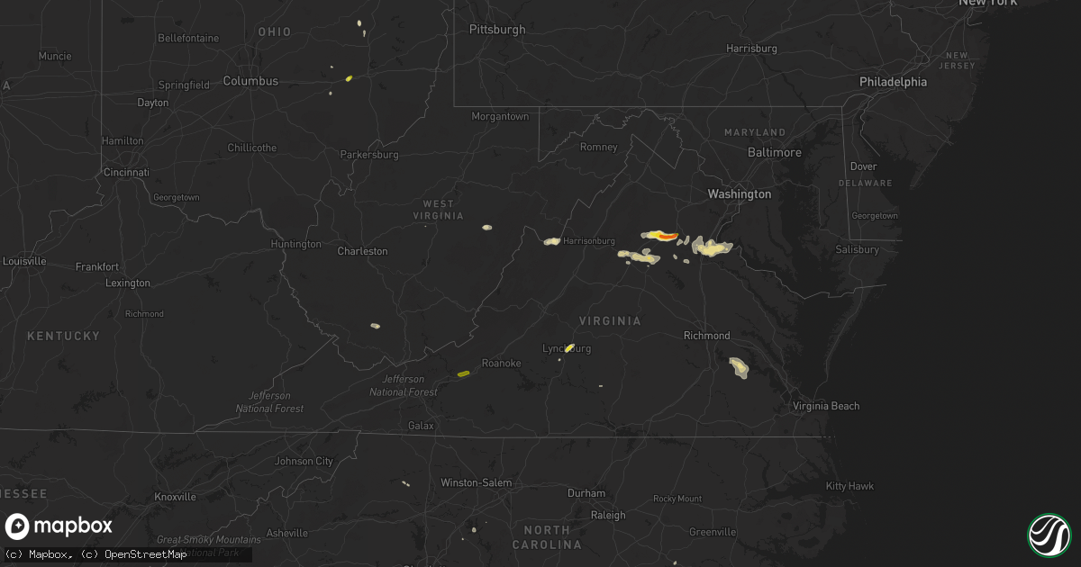 Hail map in Virginia on August 12, 2018