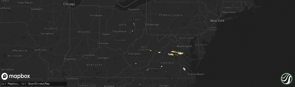 Hail map in West Virginia on August 12, 2018