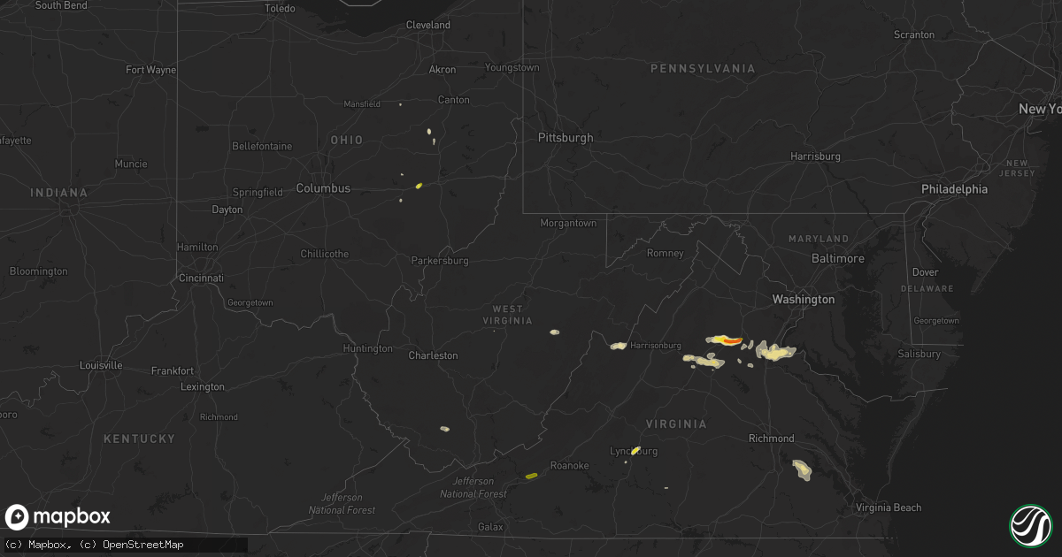 Hail map in West Virginia on August 12, 2018