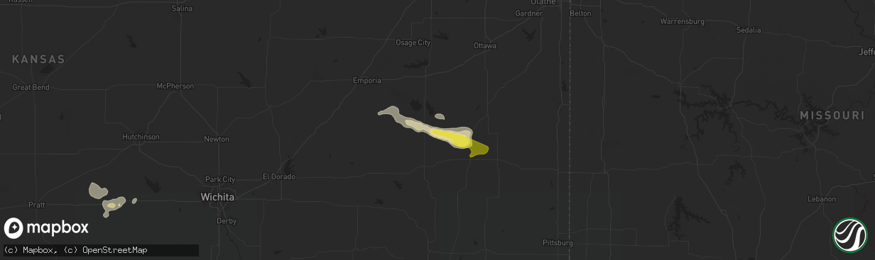 Hail map in Le Roy, KS on August 12, 2019