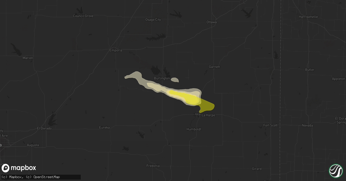 Hail map in Le Roy, KS on August 12, 2019