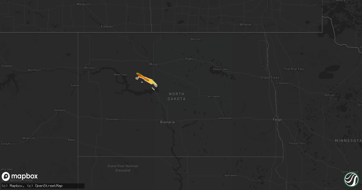 Hail map in North Dakota on August 12, 2019