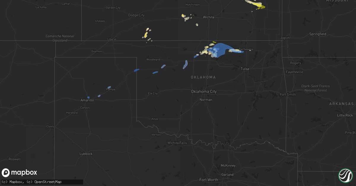 Hail map in Oklahoma on August 12, 2019