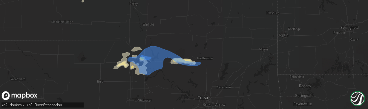 Hail map in Pawhuska, OK on August 12, 2019