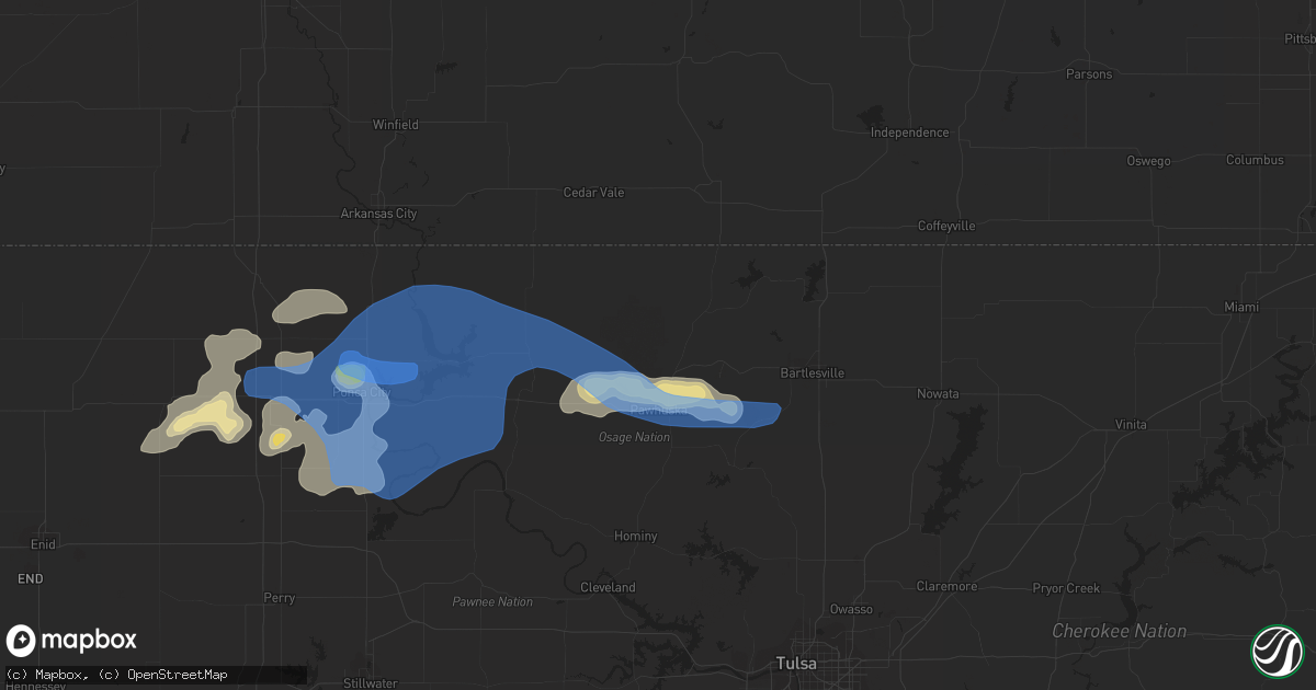 Hail map in Pawhuska, OK on August 12, 2019
