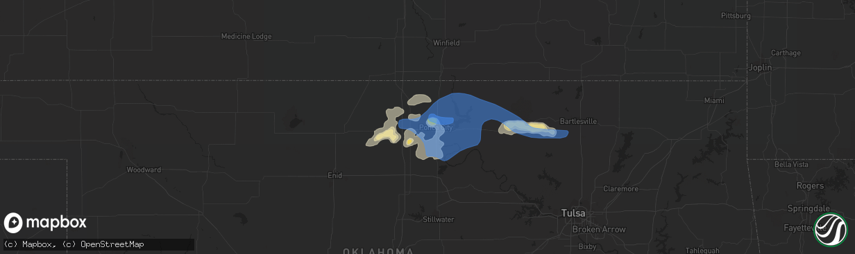 Hail map in Ponca City, OK on August 12, 2019