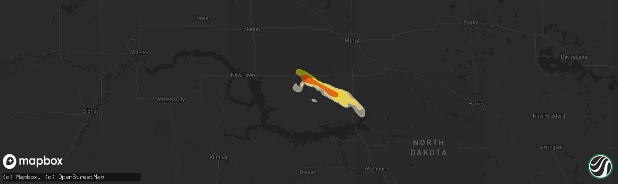 Hail map in Ryder, ND on August 12, 2019