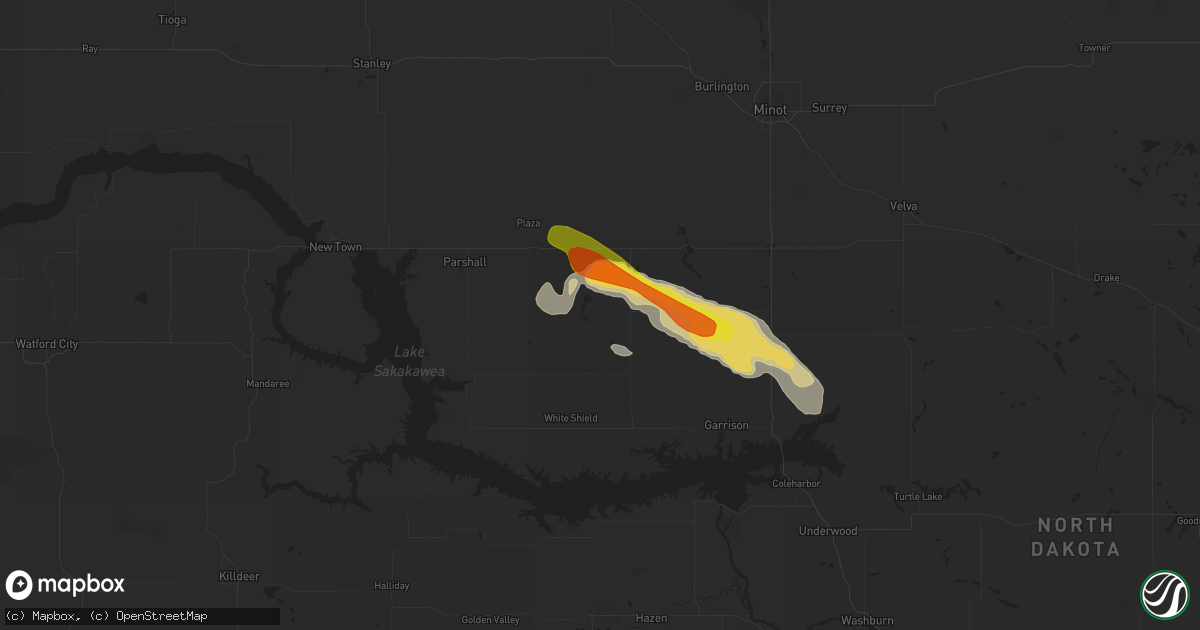 Hail map in Ryder, ND on August 12, 2019