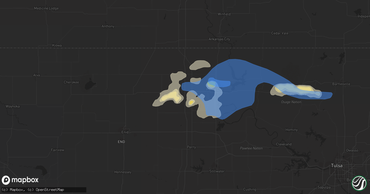 Hail map in Tonkawa, OK on August 12, 2019