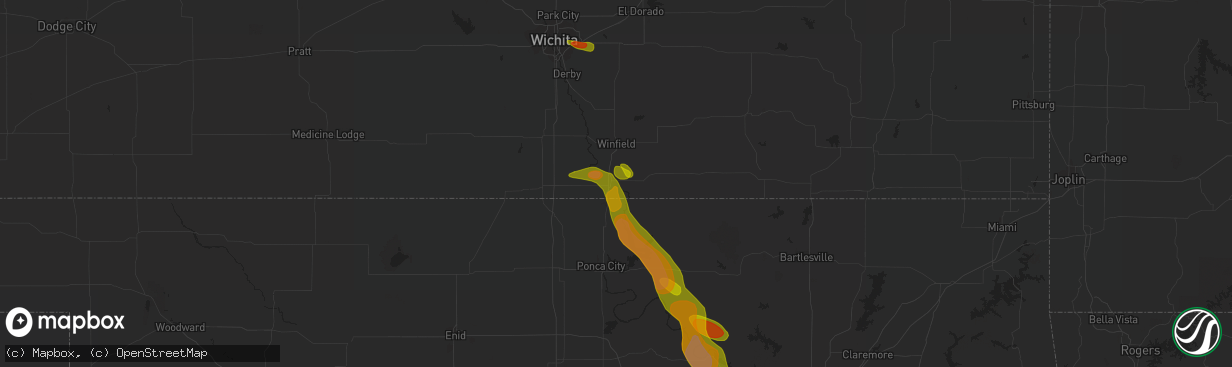 Hail map in Arkansas City, KS on August 12, 2020