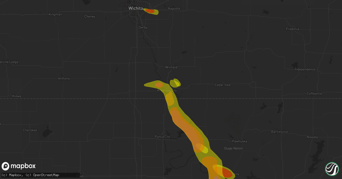 Hail map in Arkansas City, KS on August 12, 2020