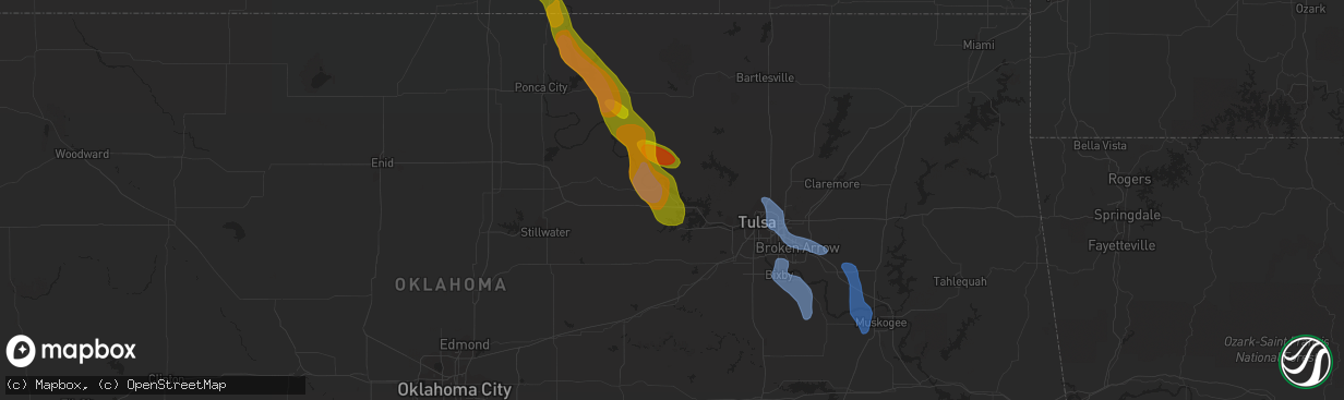 Hail map in Cleveland, OK on August 12, 2020