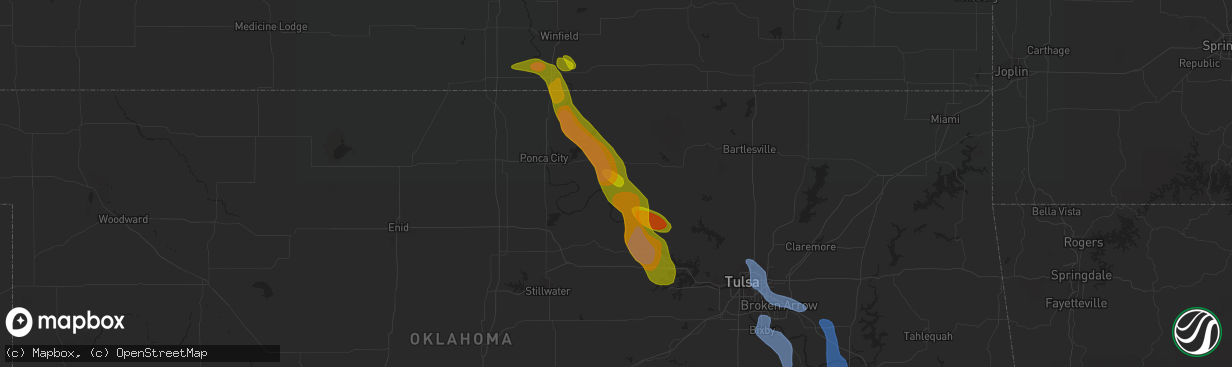 Hail map in Fairfax, OK on August 12, 2020