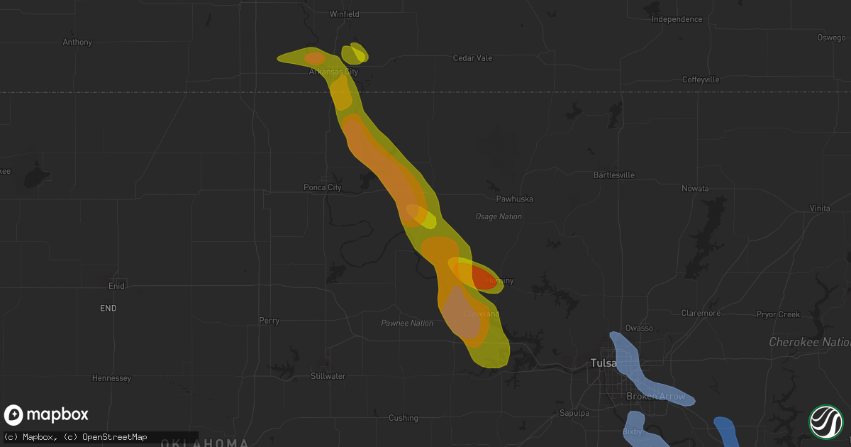 Hail map in Fairfax, OK on August 12, 2020