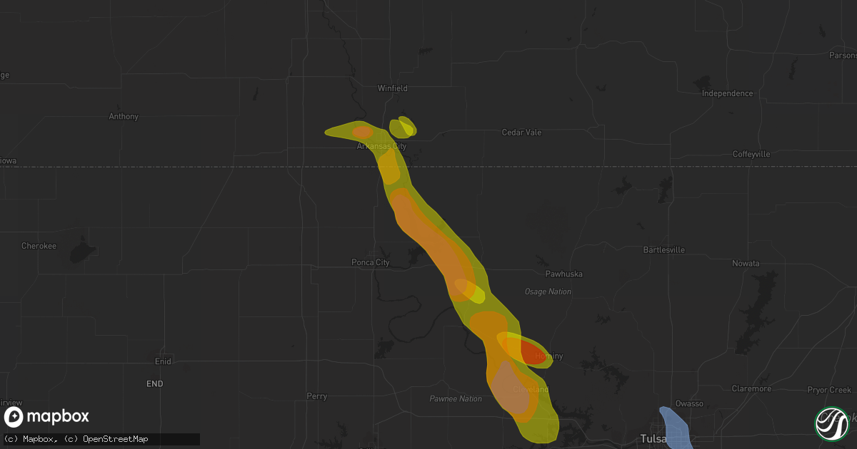 Hail map in Kaw City, OK on August 12, 2020