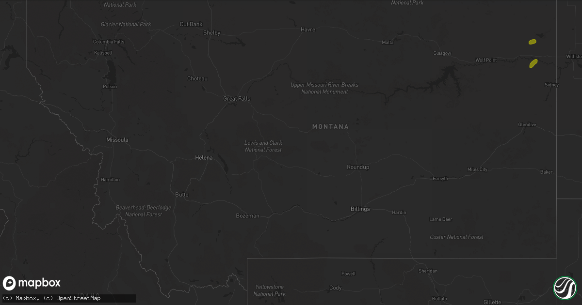 Hail map in Montana on August 12, 2020