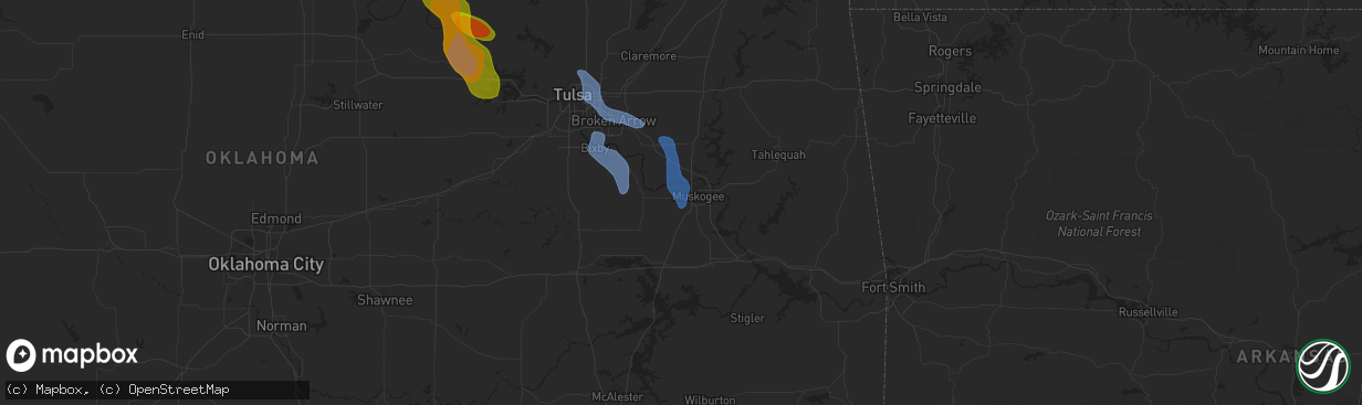 Hail map in Muskogee, OK on August 12, 2020