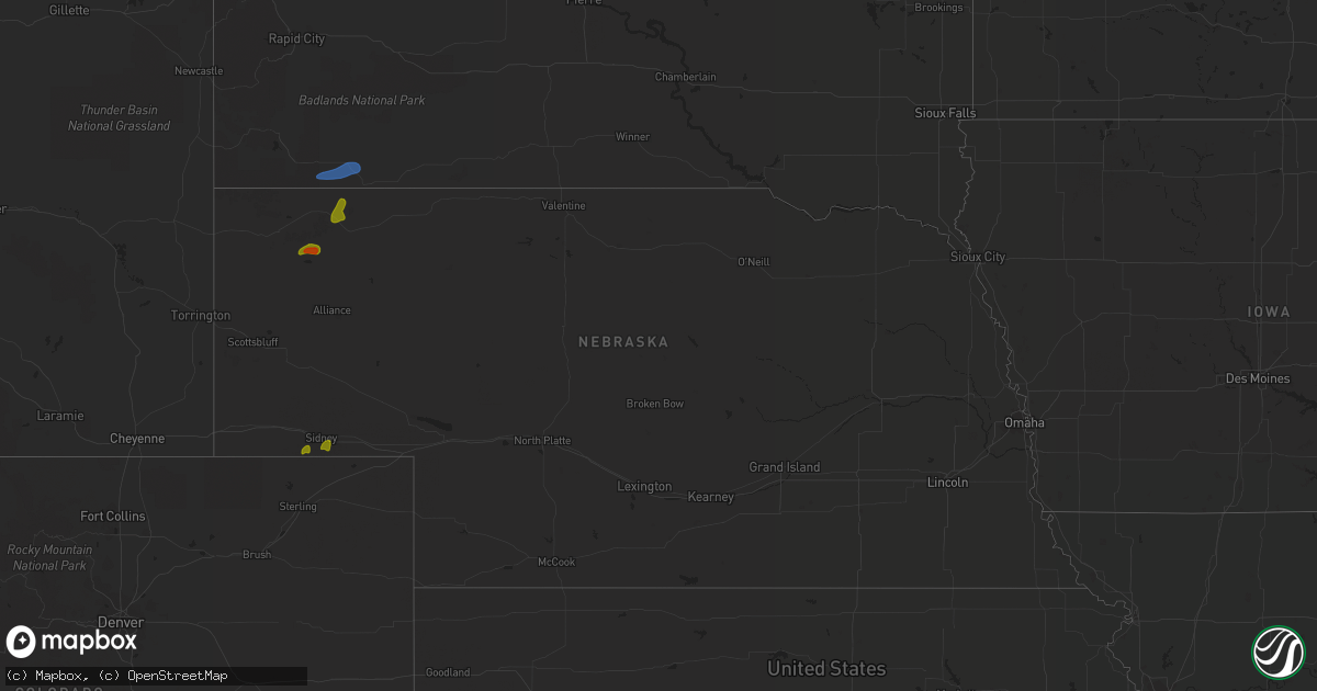 Hail map in Nebraska on August 12, 2020