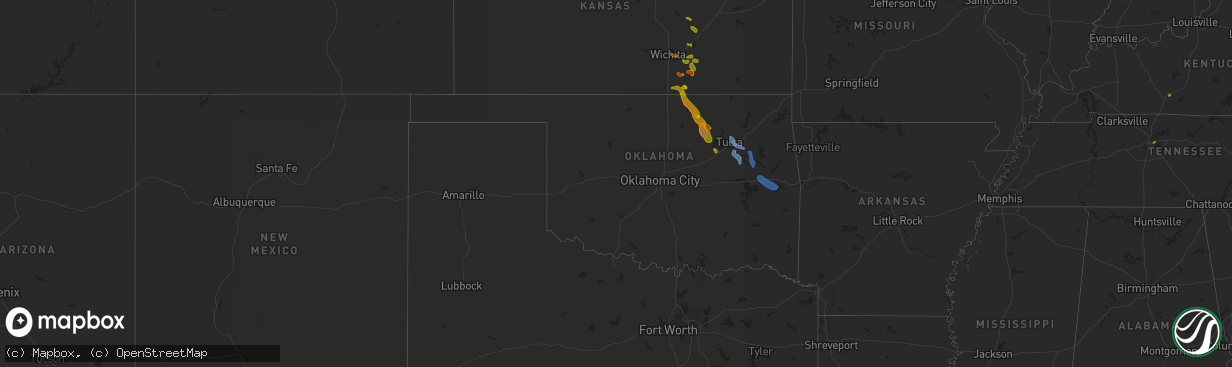 Hail map in Oklahoma on August 12, 2020