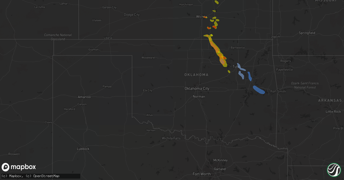 Hail map in Oklahoma on August 12, 2020