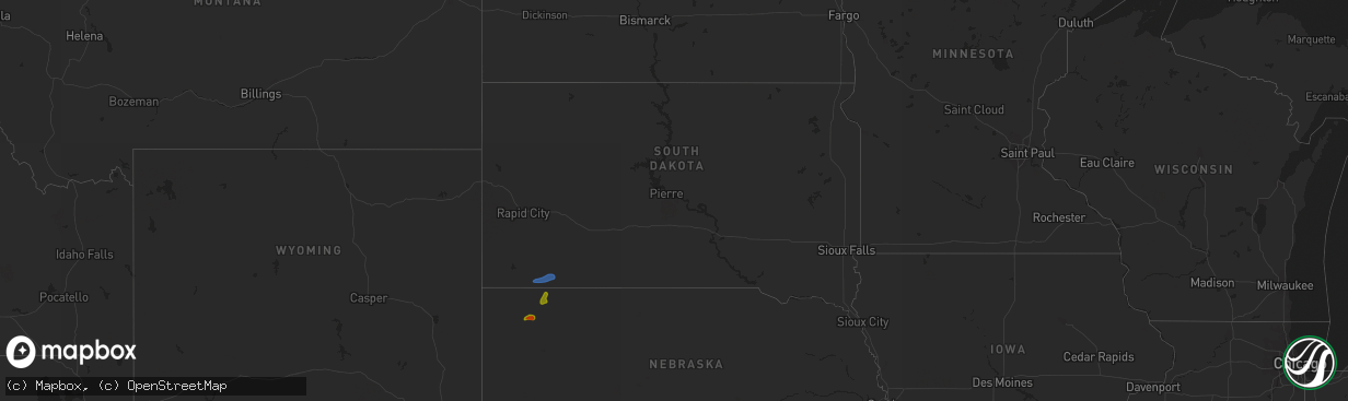 Hail map in South Dakota on August 12, 2020