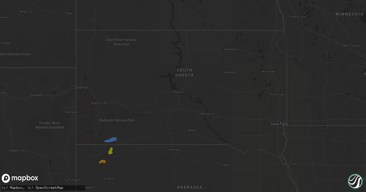 Hail map in South Dakota on August 12, 2020