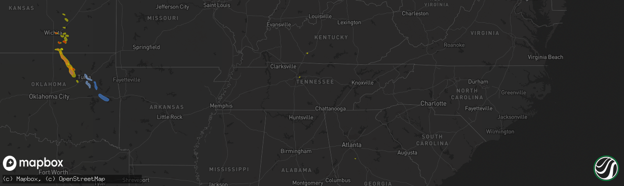 Hail map in Tennessee on August 12, 2020