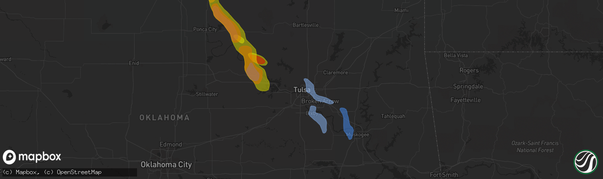 Hail map in Tulsa, OK on August 12, 2020