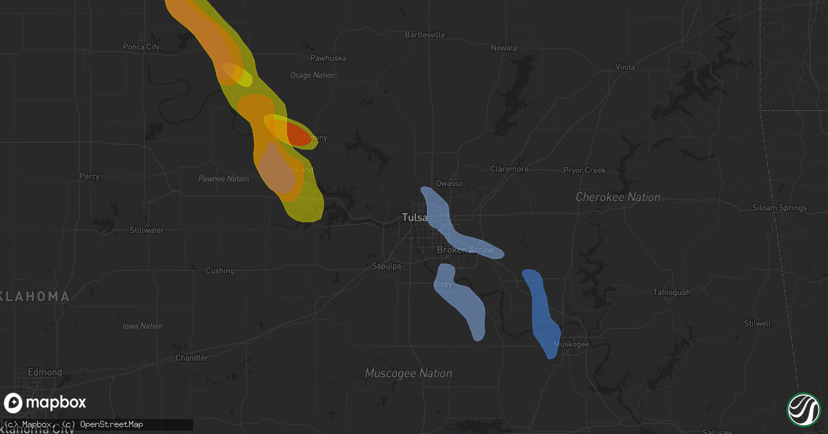 Hail map in Tulsa, OK on August 12, 2020