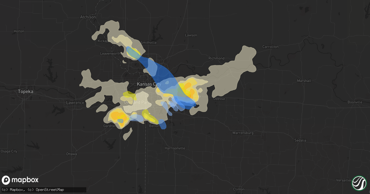 Hail map in Blue Springs, MO on August 12, 2021