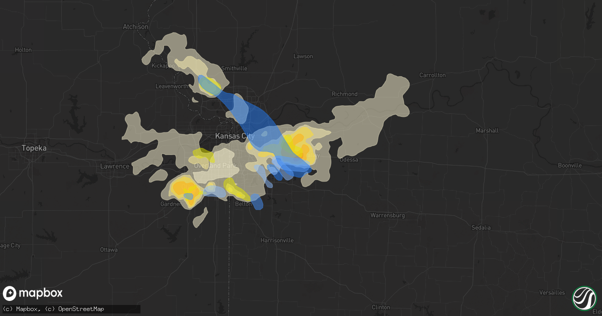 Hail map in Grain Valley, MO on August 12, 2021