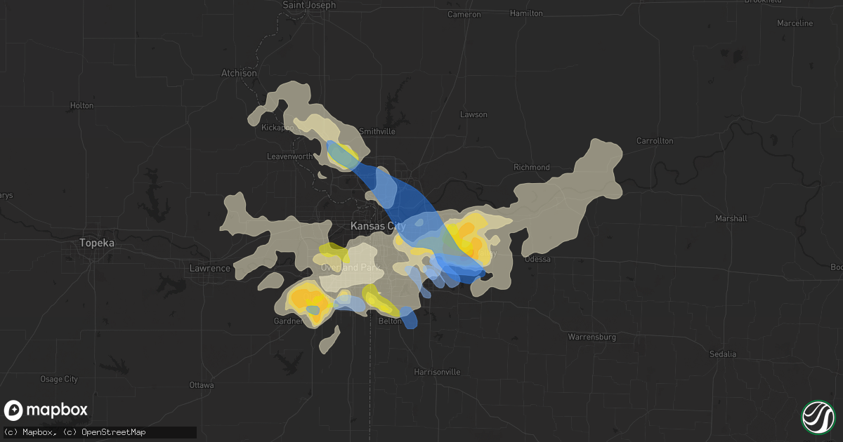 Hail map in Independence, MO on August 12, 2021