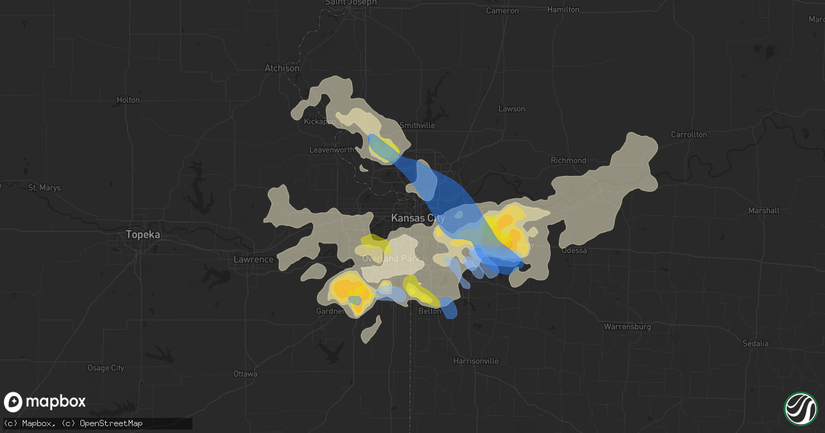 Hail map in Kansas City, MO on August 12, 2021